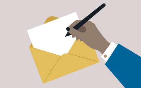 Illustration of a hand writing a letter.